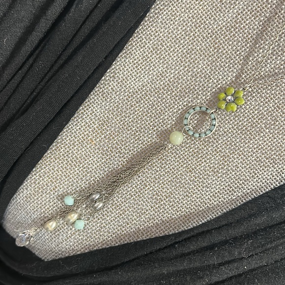 Liz Palacios Mint Alabaster, Green Enamel, Crystals & Fresh Water Pearl Necklace - Picture 10 of 12